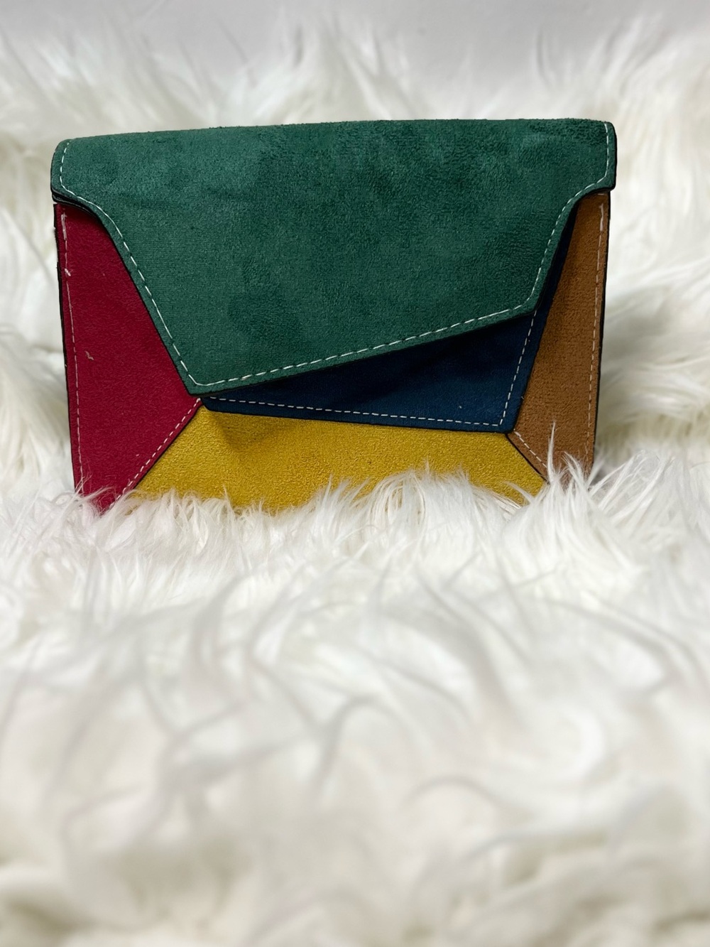 Colorblock Suede Envelope Clutch - Green Multi